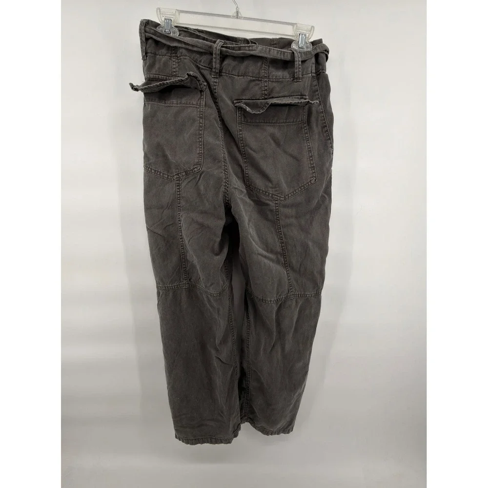 Zara Belted Utility Trousers‎ S Gray Lyocell Linen Blend Cargo Paperbag Pants